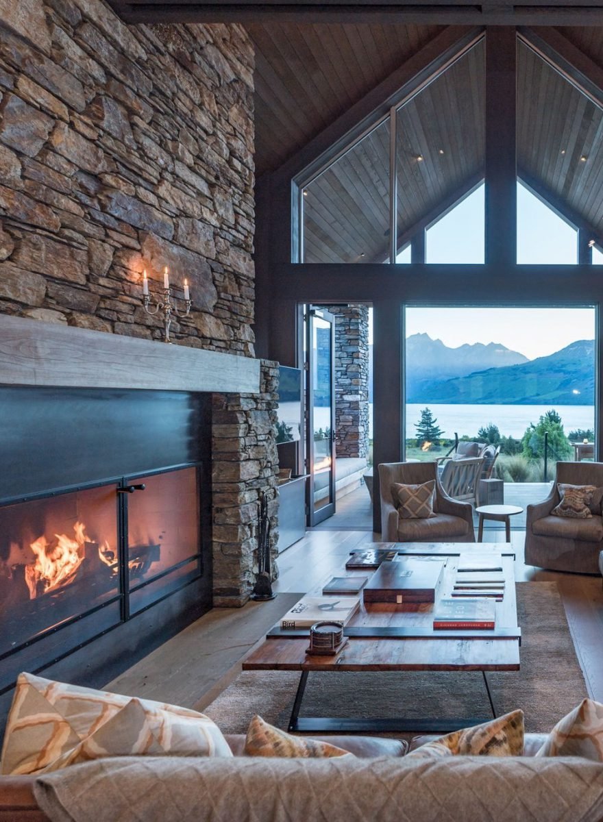 Blanket Bay Glenorchy, Building, Wood, Interior design, Living room, Architecture