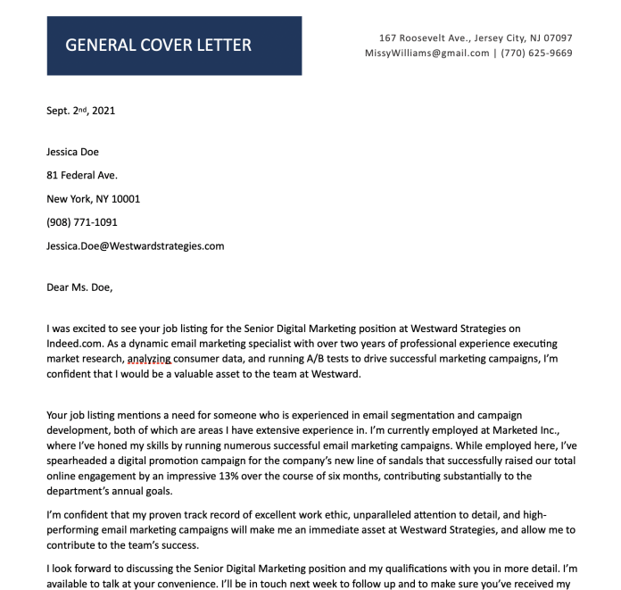 General cover letter templates