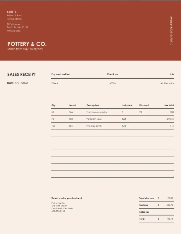 Title: Simplify Your Sales Process with a Clean and Clear Sales Receipt Template in Excel In the world of retail and commerce, keeping track of sales transactions is crucial for both businesses and customers alike. Whether you're selling products in-store or online, having a well-designed sales receipt template can help you maintain accurate records and provide customers with proof of purchase. Introducing our Sales Receipt Template in Excel with a simple design – the perfect tool to streamline your sales process and enhance customer satisfaction. Why Choose Our Sales Receipt Template? Simplicity: Our Excel sales receipt template features a clean and straightforward design, making it easy to use for both businesses and customers. Say goodbye to overly complicated forms and hello to a hassle-free sales experience. Functionality: Despite its simplicity, our template includes all the essential elements needed for a comprehensive sales receipt. From itemized lists of products sold to payment details and customer information, our template has you covered. Customization: Our Excel template is fully customizable, allowing you to tailor it to your specific business needs. Add your company logo, adjust colors, and modify fields as needed to match your branding and preferences. Professional Appearance: Despite its simplicity, our template exudes professionalism and attention to detail. With clear headings, organized sections, and a minimalist aesthetic, your sales receipts will leave a positive impression on your customers. Convenience: Our template is designed to streamline your sales process and save you time. With built-in formulas for automatic calculations and printable formats for easy distribution, you can focus on providing excellent service to your customers. Features of Our Sales Receipt Template Clean and Clear Design: The template features a minimalist design with clear headers, organized sections, and plenty of white space for easy readability. Customizable Fields: Easily input your business name, address, contact information, receipt number, date, and customer details. The template also includes sections for itemized products, quantities, prices, taxes, discounts, and the total amount due. Automatic Calculations: Excel's built-in formulas automatically calculate subtotals, taxes, discounts, and the total amount due based on the information you input, saving you time and reducing the risk of errors. Printable Format: Our template is designed to fit standard paper sizes for easy printing and distribution. Print professional-looking sales receipts on your office printer or save them as PDF files for digital sharing with your customers. Convenient Organization: With clearly labeled sections and intuitive formatting, our template ensures that all necessary information is organized in a logical and easy-to-follow manner, streamlining your sales process. How to Use Our Sales Receipt Template Download the Template: Visit our website and download the Excel sales receipt template to your computer. Customize the Receipt: Open the template in Microsoft Excel and customize the fields with your business and customer information. Add your logo, adjust colors, and personalize the layout to match your branding if desired. Fill in Product Details: Enter the details of the products sold, including descriptions, quantities, prices, taxes, discounts, and the total amount due. Input Payment Information: Record the payment method used by the customer, including cash, credit card, or check, along with any relevant transaction details. Review and Save: Double-check the sales receipt for accuracy and completeness, then save the file to your computer for future reference. Print or Share: Once you're satisfied with the receipt, you can either print it out and provide a physical copy to the customer or save it as a PDF file and email it for faster delivery. Conclusion A well-designed sales receipt is essential for any business looking to maintain accurate records and provide customers with a professional shopping experience. With our Sales Receipt Template in Excel with a simple design, you can streamline your sales process and enhance customer satisfaction. Download our template today and take the first step towards simplifying your sales workflow.