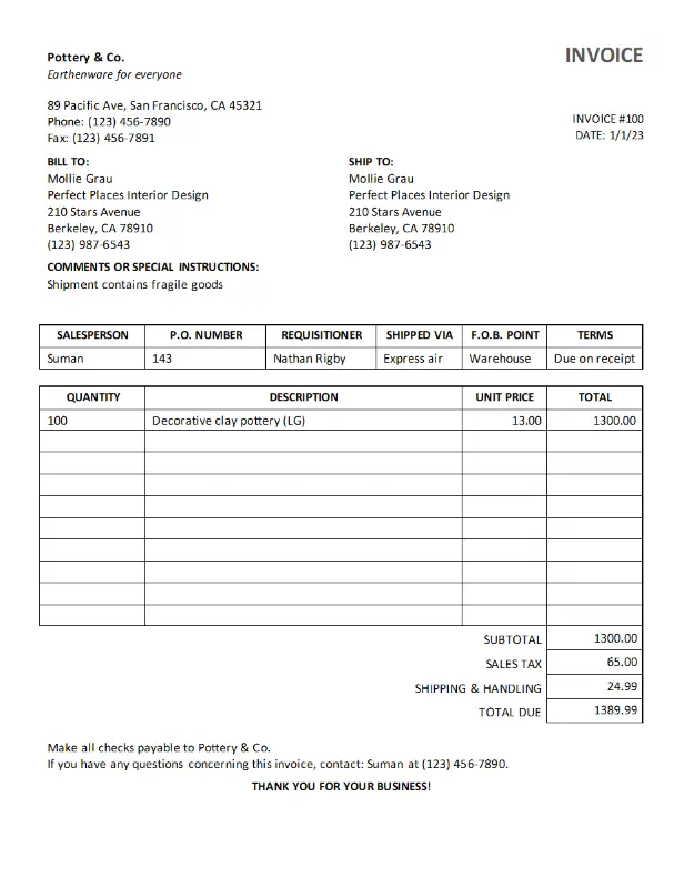 Simple Sales Invoice Templates In Word-Doc