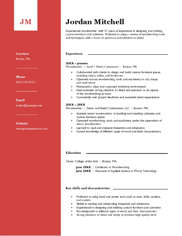Woodworking Resume Template in Word-Doc