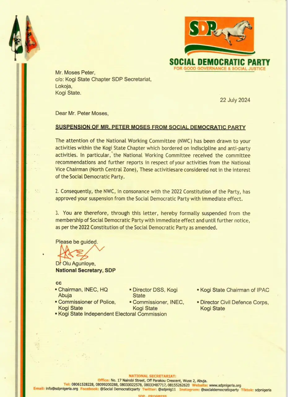 SDP Suspends Controversial Kogi Chairman Over Alleged Anti-Party Conduct 1 IMG 20240725 WA0012