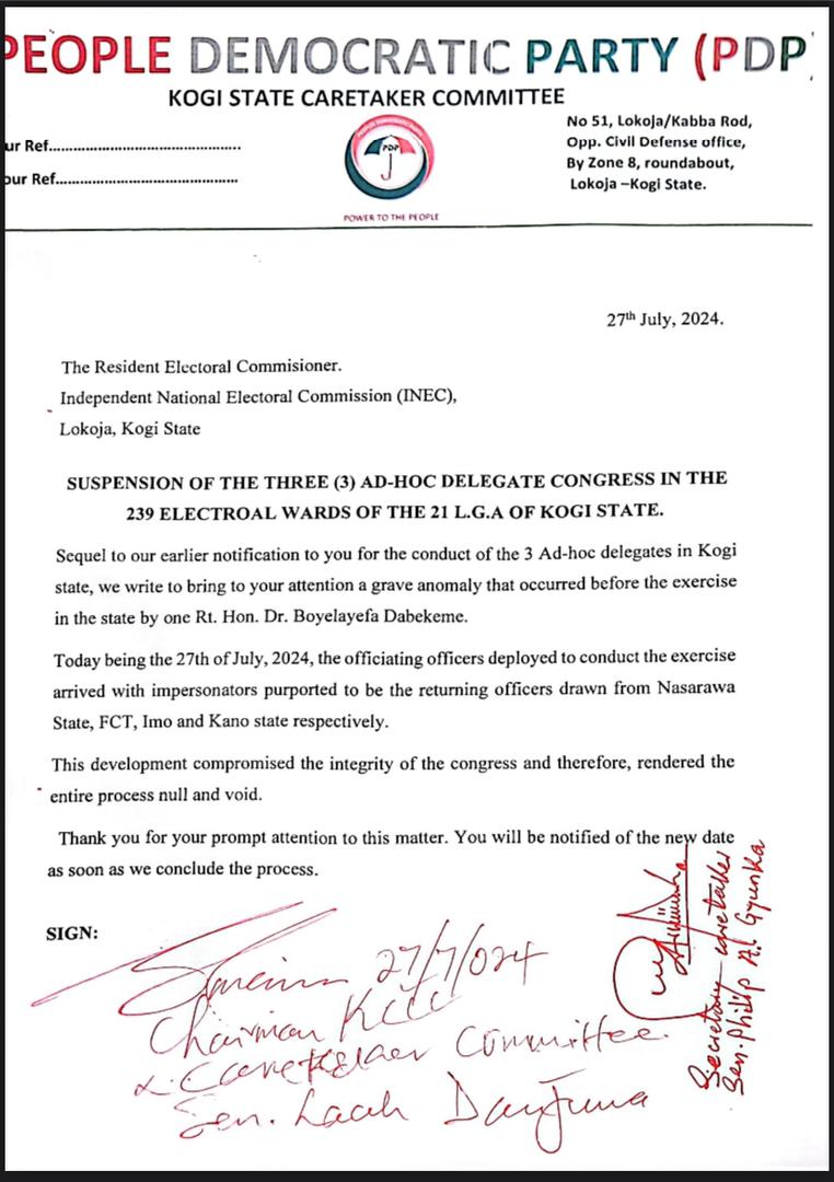 PDP Halts Delegate Congress in Kogi Amid Allegations of Irregularities 1 IMG 20240728 WA0002 1